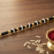 Handmade Black Bracelet Rakhi with White Beads (1 Pc)