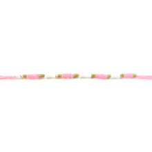 Cute Pink White Thread Rakhi for Brother with Golden Beads (1 Pc)