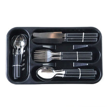 Premium Stainless Steel Kitchen Plastic Handle Cutlery Set With Tray (24 Pc Set)