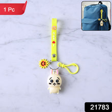 Cute cartoon bunny silicone keychain with decorative strap