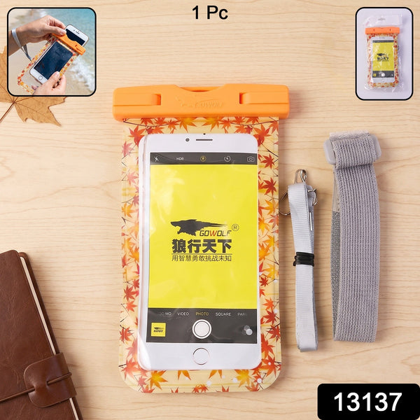 Orange maple leaf waterproof pouch SKU labeled