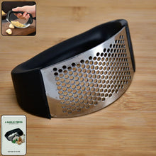 Premium curved garlic press for effortless crushing