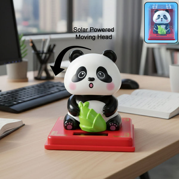Solar powered moving head panda showpiece
