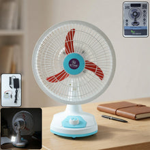 omega 12v rechargeable table fan with led light