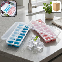 Multipurpose Plastic Ice Cube Tray With Lid (Pack of 2, 14 Grid Each)