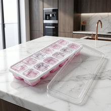 Multipurpose Plastic Ice Cube Tray With Lid (1 Pc, 14 Gride / Pink)
