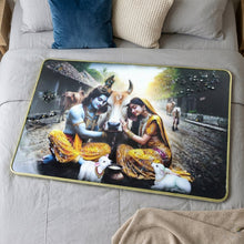 Peaceful Radha Krishna Village Scene Wall Art Frame (1 Pc, 45x30 Cm)