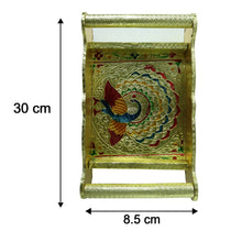 Peacock Design Glass with Handle and Handicraft Serving Tray Set